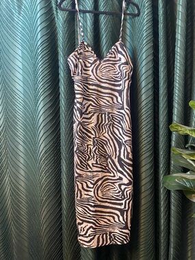Boohoo Zebra Print Midi Slip Dress - Black and Cream